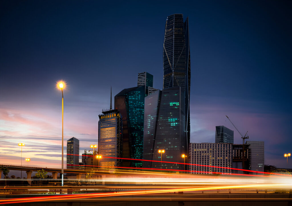 Riyadh skyline featuring towering skyscrapers on the middle of Riyadh, where Kwader Saudia for catering services is located